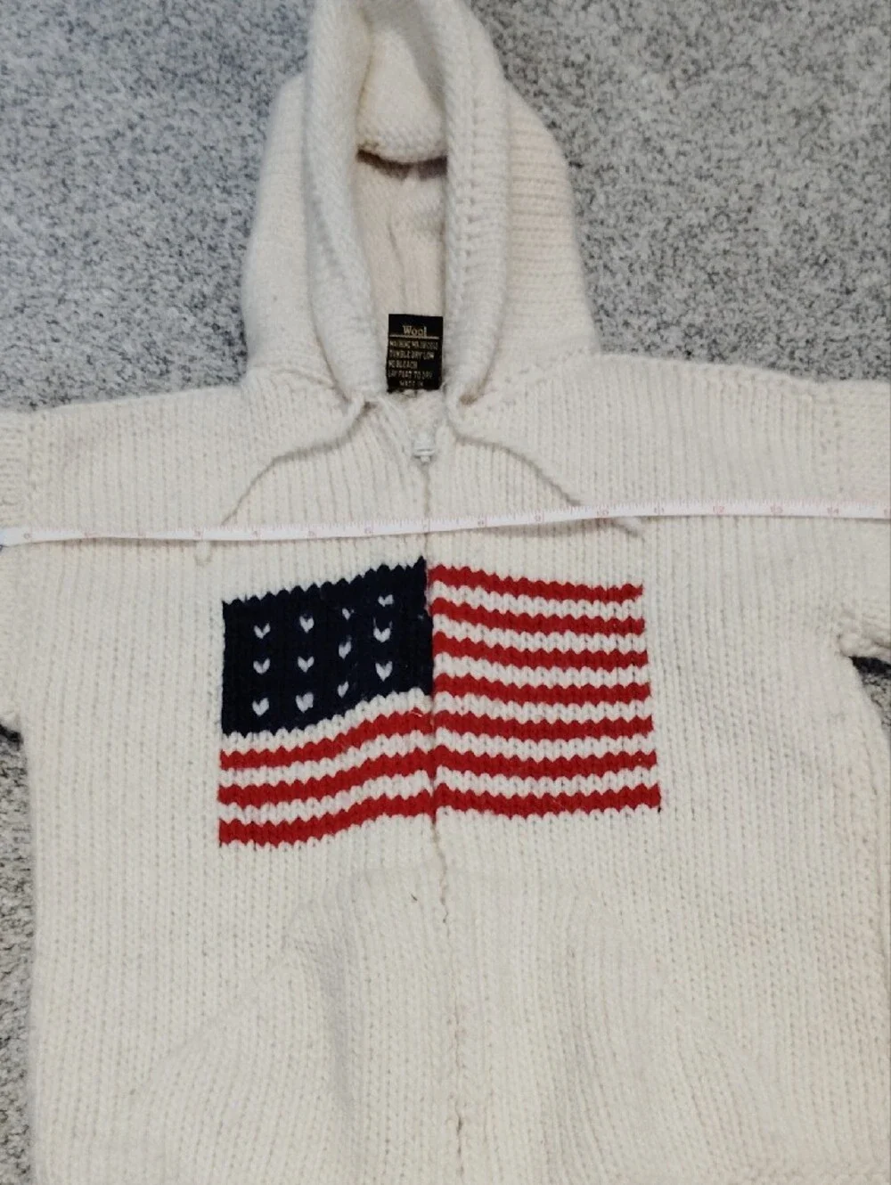 Tejidos Imalaya Kids Wool Hooded Knit Jacket with American Flag Motif